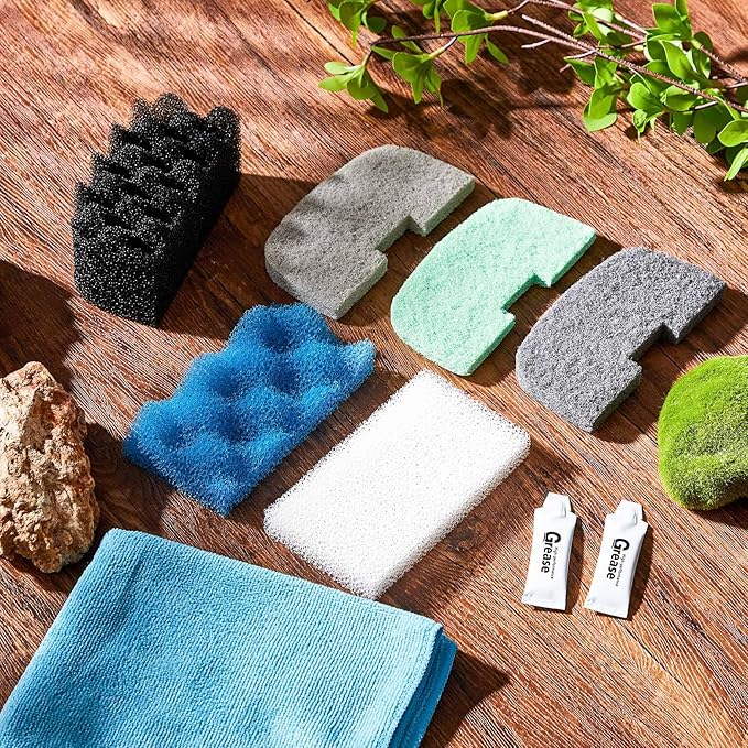 32 Pcs Aquarium Replacement Maintenance Kit Compatible with Fluval 106/107 Filter Media Including Biological Sponge, Ammonia/Phosphate/Nitrite Remover Pad, Aquarium Towel, Grease-PurrikoPets