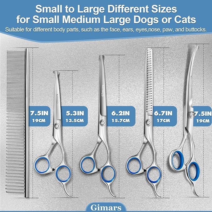 Gimars Titanium Coated Professional 6 in 1 4CR Stainless Steel Dog Grooming Scissors with Safety Round Tip, Heavy Duty Pet Grooming Scissor for Dogs, Cats and Other Animals-PurrikoPets