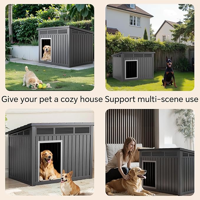 DRATO Dog House for Both Indoor and Outdoor with Weatherproof Roof Removable Floors for Medium to Large Dogs Interior Space (Black, Large (42.87 * 32.95 * 31.61''))-PurrikoPets