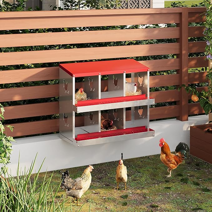 6 Hole Chicken Nesting Box with Roll Out Egg Tray, Rustproof & Ventilated Chicken Laying Boxes for Hens, Chickens, Ducks | Easy-Clean Poultry Coop Accessories-PurrikoPets