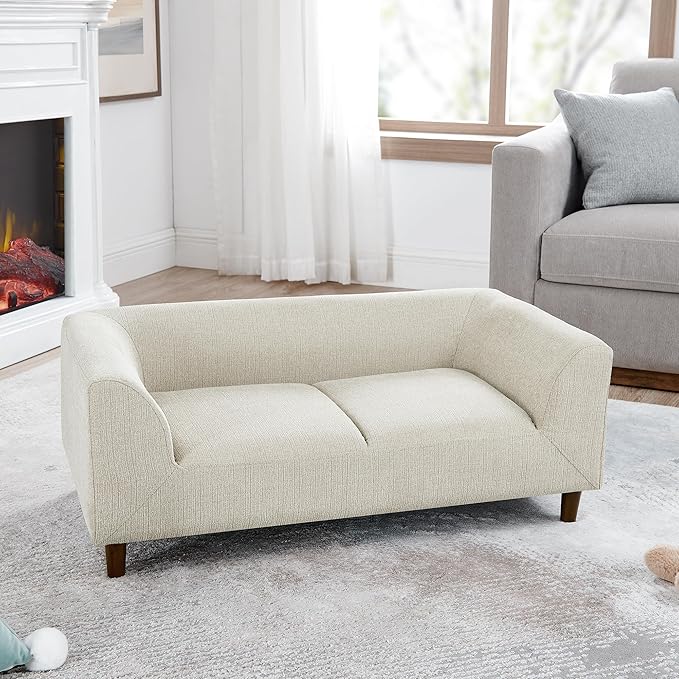 Dog Sofa Couch for Medium to Large Dogs, Memory Foam Dog Sofa Bed, Modern Elevated Pet Couch Bed with Wooden Legs for Medium and Large Dogs, Dark Beige-PurrikoPets