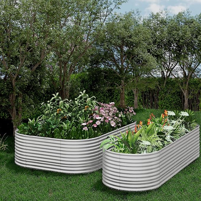 FRIZIONE 2pcs 9 in 1 Tall 8x2ft Galvanized Raised Garden Bed Outdoor,Steel Garden Bed for Vegetables,Above Ground Garden Box for Flower,Metal Raised Beds for Gardening-PurrikoPets