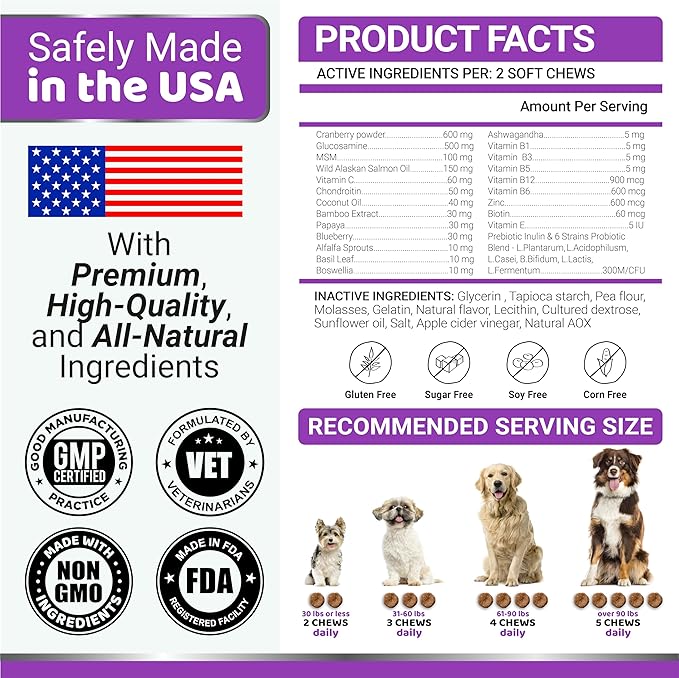 Dog Multivitamin Chewable with Glucosamine - Dog Vitamins and Supplements - 170 Treats - Senior & Puppy Multivitamin for Dogs - Hip & Joint Support - Immune Health, Skin, Heart, Digestion, Probiotics-PurrikoPets