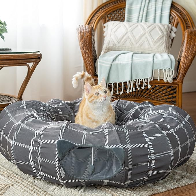 Kitty City Large Cat Tunnel Bed, Cat Bed, Pop Up Bed, Cat Toys, Gray-PurrikoPets