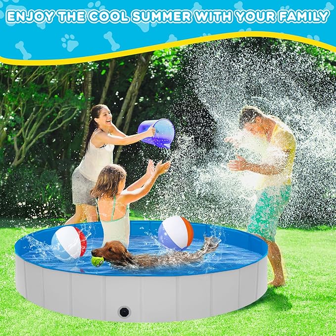 Extra Large Foldable Dog Pool,71"x 12" Portable Anti-Slip Kiddie Pool Hard Plastic, Swimming Pool for Dogs Cats and Kids Pet Puppy Bathing Tub-PurrikoPets