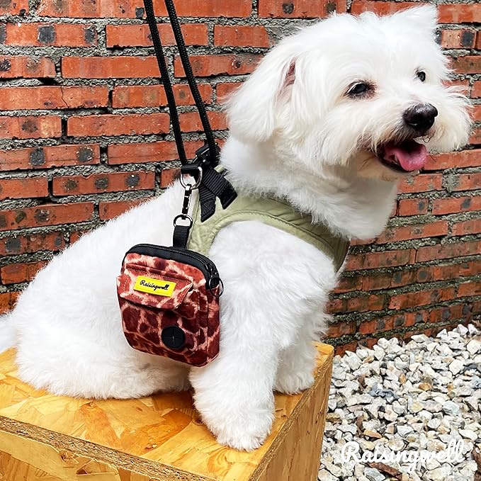 Dog Treat Pouch for Pet Walking and Training with Clicker Poop Bags and Double Bag Design Small Fanny Zipper Pack Holder for Puppy Snack Dispenser Kit for Leash and Outdoor Use Deer Hide Skin-PurrikoPets