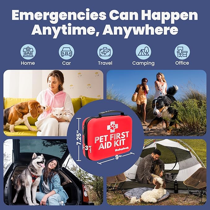 Dog First Aid Kit - Vet Approved Pet First Aid Supplies to Treat Dogs & Cats in an Emergency - Pet First Aid Kit Guide, Tick Remover, Slip Leash & Medical Essentials for Home, Camping, Car, RV, Travel-PurrikoPets