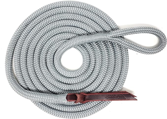 Double Braid Lead Rope with Eye Splice Loop, 12-14FT Lengths (Grey, 12 ft.)-PurrikoPets