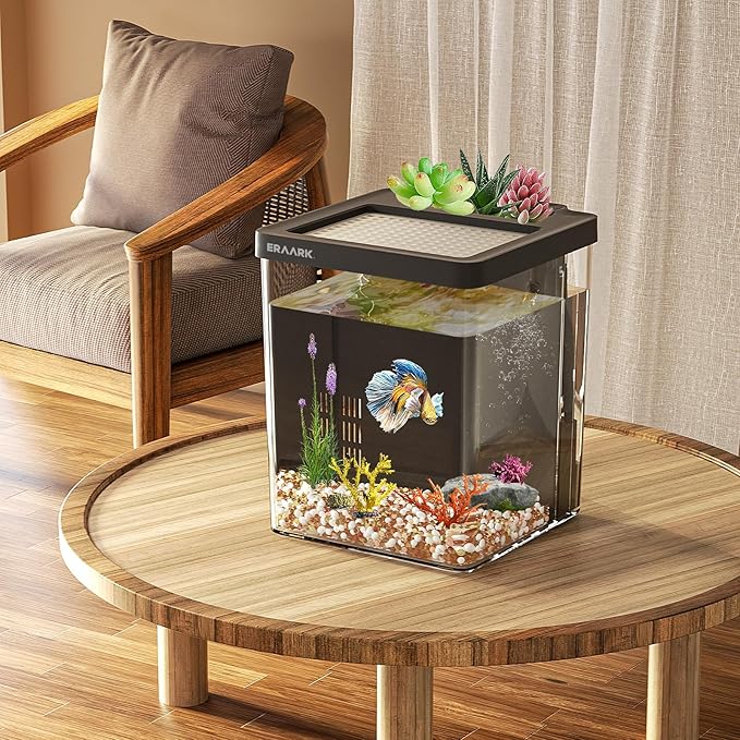 1.5 Gallon Betta Fish Tank Aquarium kit with Filter LED Light, Water Pump, Fish Tank Starter Kits, Fish Bowl-PurrikoPets