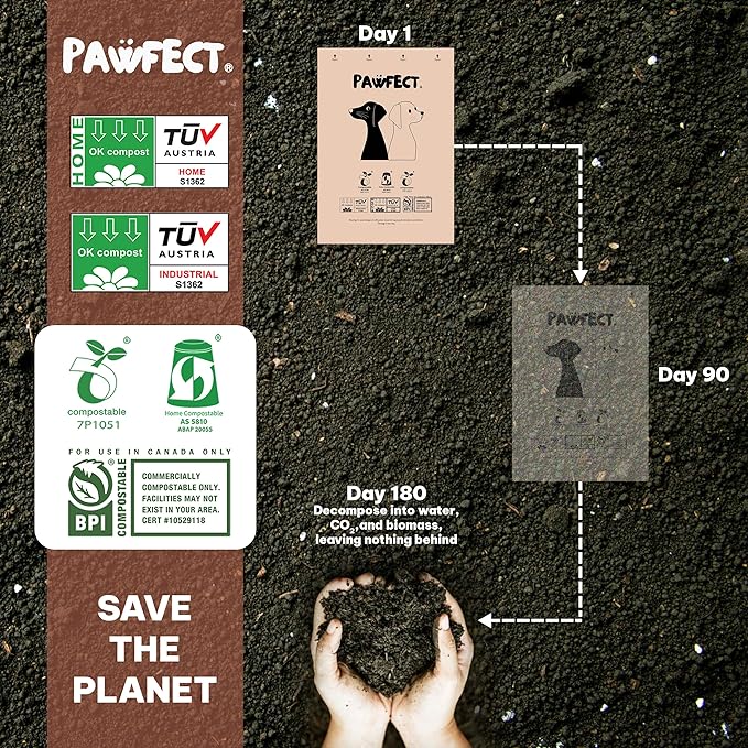 Pawfect Dog Poop Bags Rolls - Biodegradable Doggie Bags, Compostable Dog Waste Bags, BPI Certified Pet Waste Bags, Unscented, Large, Puppy Poo, Earth Friendly, Bolsas de Basura (240 counts)-PurrikoPets
