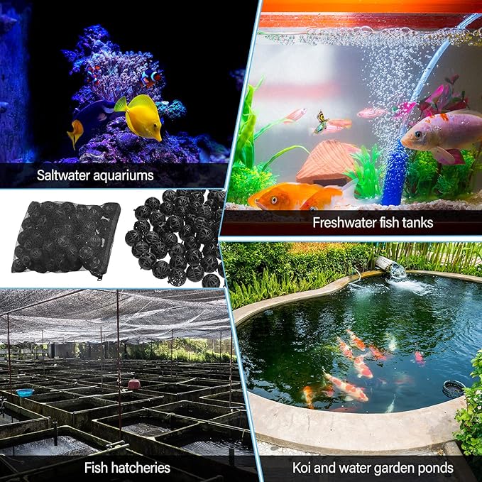 500 Pieces Bio Filter Balls Black Bio Balls for Aquarium Filter Pond Filter 1.02 Inch Internal Bioballs Filter Media with 5 Pieces Aquarium Filter Media Bags Mesh Bags with Zipper for Fish Tank Pond-PurrikoPets