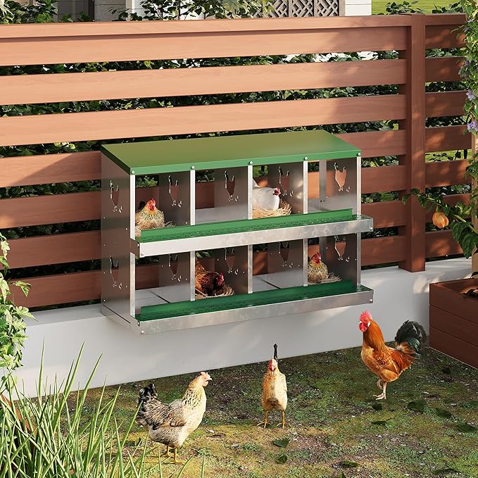 8 Hole Chicken Nesting Box with Roll Out Egg Tray, Rustproof & Ventilated Chicken Laying Boxes for Hens, Chickens, Ducks | Easy-Clean Poultry Coop Accessories-PurrikoPets