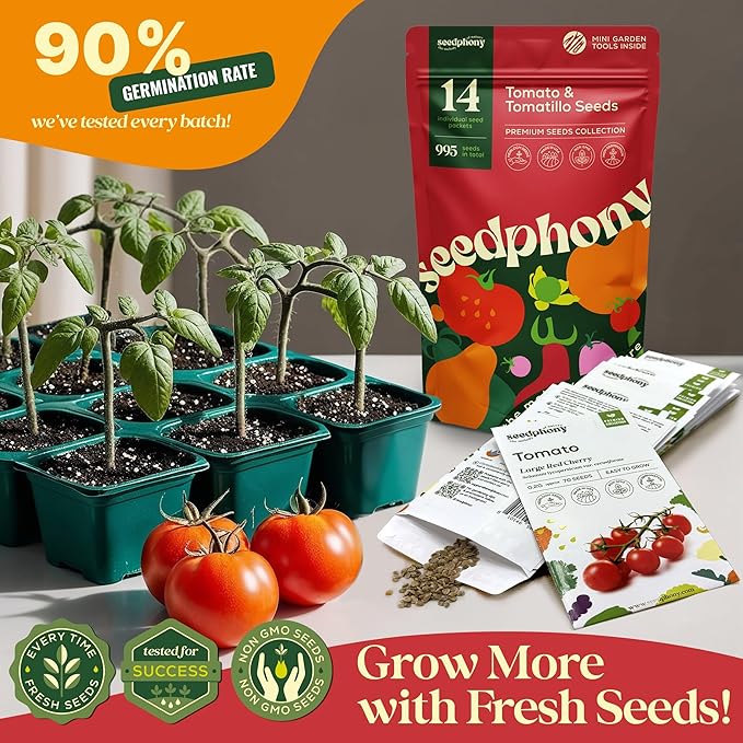 14 Tomatillo & Tomato Seeds for Planting Variety Pack - 990+ Non-GMO Heirloom Vegetable Seeds for Growing Tomato Indoor & Outdoor: Cape Gooseberry, Cherry, Flame, Roma, Beefsteak Tomatoes-PurrikoPets