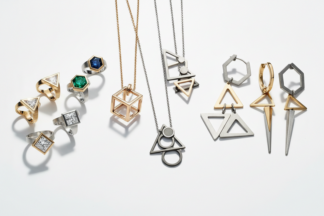 Bold Geometry: Edge-Set Rings, Pendants & Statement Earrings