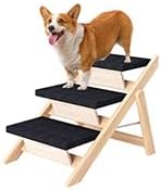 Dog Stairs/Ramp for Bed, Wooden Convertible Pet Steps, Portable Dog Ladder Up to 180 Pound for Elderly/Short-Legged Dogs, 3 Steps for Beds, Couch, Cars-PurrikoPets