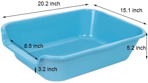 2 Pack of Extra Large Cat Litter Box (ABS Material), Low Entry Senior Litter Pen for Geriatric Kitty Big Cats, Jumbo Pet Safe Litter Boxes Tray for Pets Potty (Light Blue, 20" L x 15.5" W)-PurrikoPets
