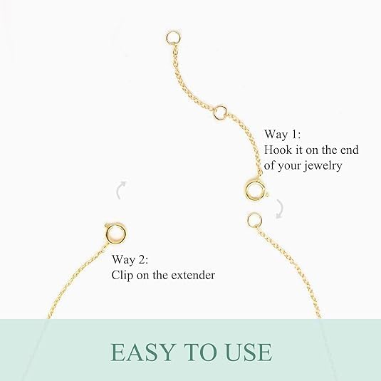14K Gold Chain Extender for Women, Yellow Gold/White Gold/Rose Gold Adjustable Gold Necklace Anklet EXtension Chain, Available in 2/3/4 Inch