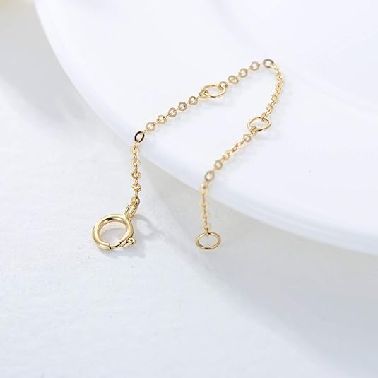 14K Gold Chain Extender for Women, Yellow Gold/White Gold/Rose Gold Adjustable Gold Necklace Anklet EXtension Chain, Available in 2/3/4 Inch