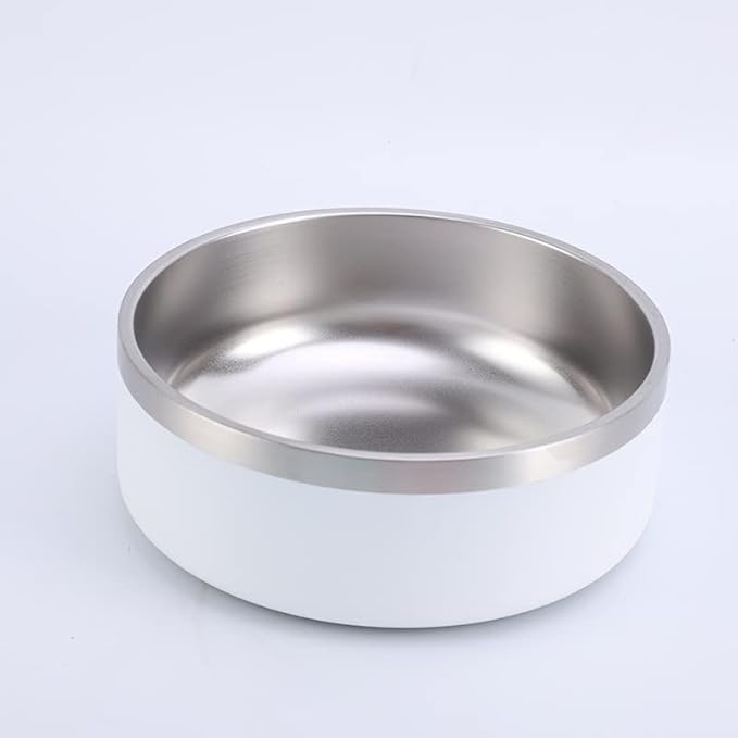 64 oz White Dog Bowl for Medium and Large Dogs, Non Slip Double Wall Vacuum Insulated Stainless Steel Dog Bowl That Keeps Water Cool (64 oz, White)-PurrikoPets