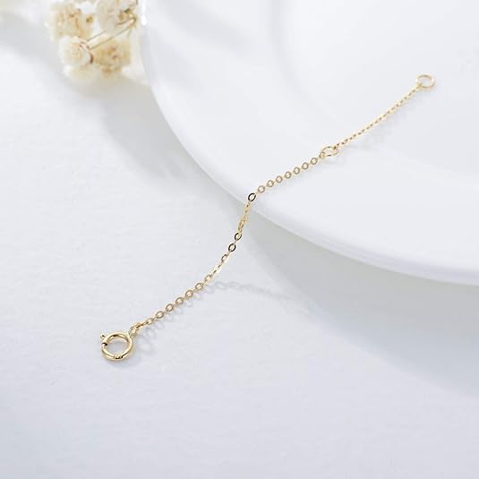 14K Gold Chain Extender for Women, Yellow Gold/White Gold/Rose Gold Adjustable Gold Necklace Anklet EXtension Chain, Available in 2/3/4 Inch