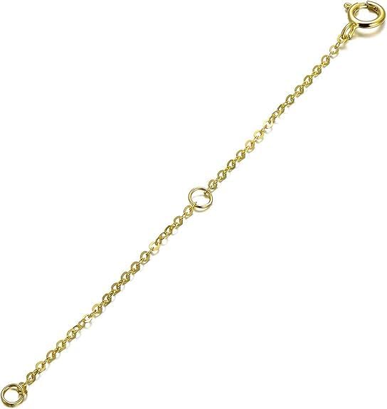 14K Gold Chain Extender for Women, Yellow Gold/White Gold/Rose Gold Adjustable Gold Necklace Anklet EXtension Chain, Available in 2/3/4 Inch