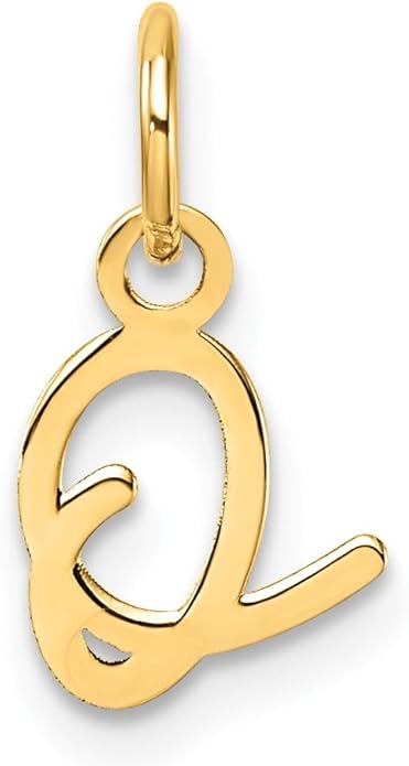 Jewelry Affairs 14K Yellow Gold Script Alphabet Initial Letter Charm Pendant, 14mm