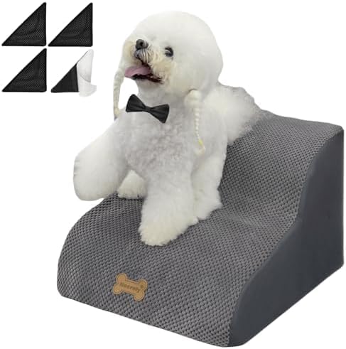 Dog Stairs for High Beds Couches 2-Step 2-5 Step Pet Stairs Steps for Small Large Dogs Cats Non-Slip Balanced Ramp Indoor Stairs with Non-Slip Sticker 30D Grey-PurrikoPets
