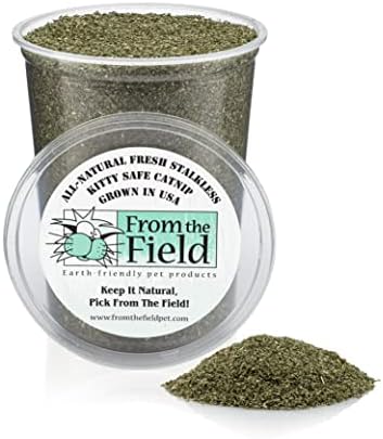 from The Field | Fine Ground Stalkless Catnip | Premium USA-Grown Catnip for Toys & Playtime | Fresh, Potent, Non-Toxic, Eco-Friendly | Safe for Kittens & Cats | Resealable 6 oz Tub-PurrikoPets