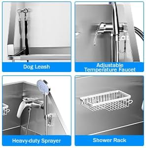 34'' Dog Washing Station for Small Dogs Grooming Tub Bathing Station Professional Pet Wash Station Bathtub for Home with Sliding Door, Faucet, Steps-PurrikoPets