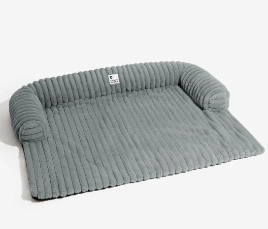 FUNNY FUZZY Pet Couch Cover for Sofa, Calming Dog Bed for Couch, Fluffy Plush Dog Couch Mat for Furniture Protector for Large Medium Small Pets, 47×37 in, Mist Grey-PurrikoPets
