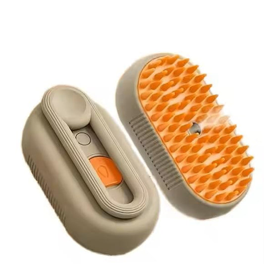 3-in-1 Steam Pet Brush for Cats & Dogs – Self-Cleaning Grooming Comb with Spray Mist, Massage & Shedding, Rechargeable USB, Anti-Static, Foldable Handle (TAN)-PurrikoPets
