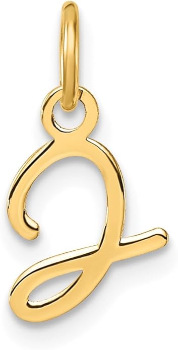 Jewelry Affairs 14K Yellow Gold Script Alphabet Initial Letter Charm Pendant, 14mm