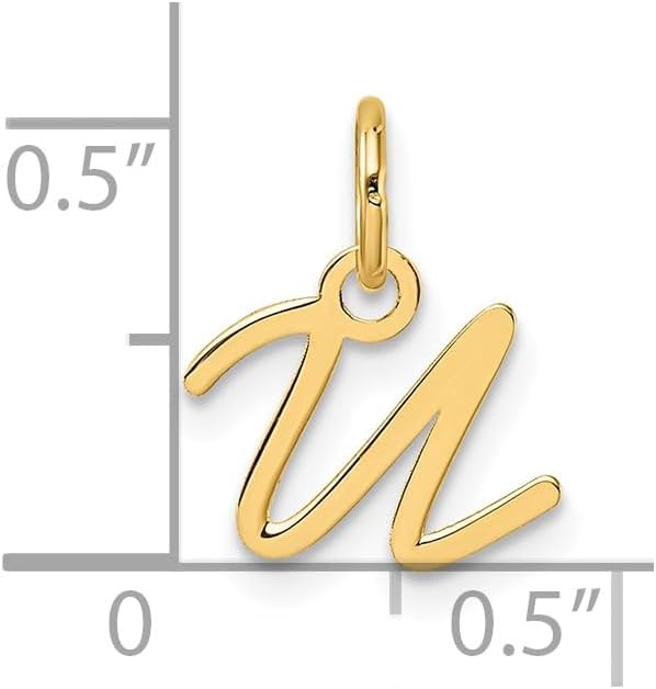 Jewelry Affairs 14K Yellow Gold Script Alphabet Initial Letter Charm Pendant, 14mm