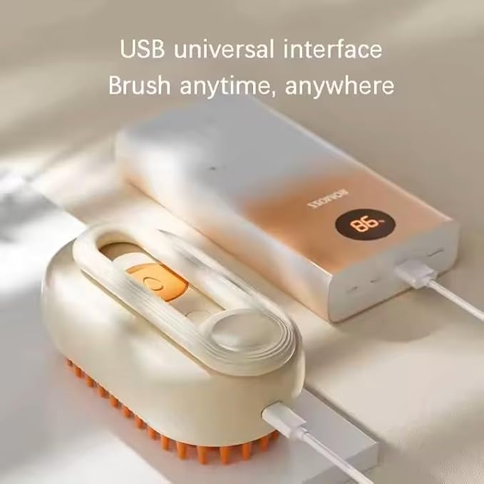 3-in-1 Steam Pet Brush for Cats & Dogs – Self-Cleaning Grooming Comb with Spray Mist, Massage & Shedding, Rechargeable USB, Anti-Static, Foldable Handle (TAN)-PurrikoPets