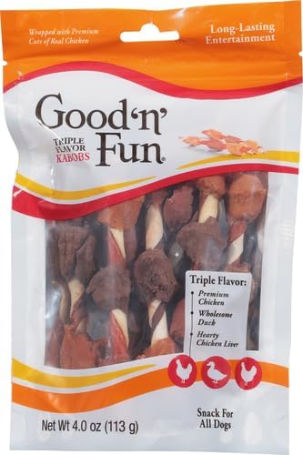 Good'n'Fun Triple Flavored Rawhide Kabobs for Dogs, 2 Pack, 4 oz-PurrikoPets