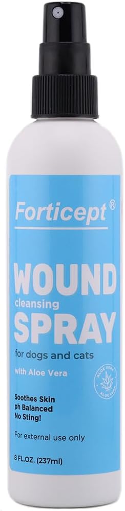 Forticept Hot Spot Spray for Dogs Cats & Horses, Itch Relief Wound Cleanser with Aloe Vera, 8 oz-PurrikoPets