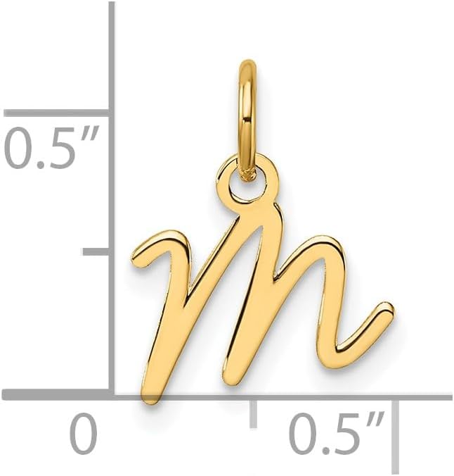 Jewelry Affairs 14K Yellow Gold Script Alphabet Initial Letter Charm Pendant, 14mm