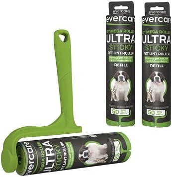 Evercare Ultra Sticky Pet Mega Lint Roller Value Pack with Lint Roller and 2 Refill Rolls, 50 Sheets Each-PurrikoPets