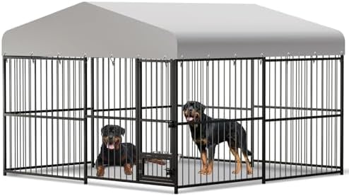 10x10x6FT Large Dog Kennel Outside Dog Playpen Outdoor Dog Enclosures with UV-Resistant Waterproof Roof Covered Dog House Outdoor,Lock,for Medium and Large Dogs,Easy Assembly-PurrikoPets