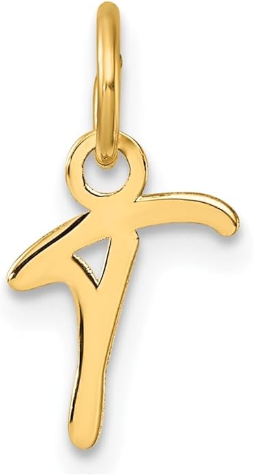 Jewelry Affairs 14K Yellow Gold Script Alphabet Initial Letter Charm Pendant, 14mm