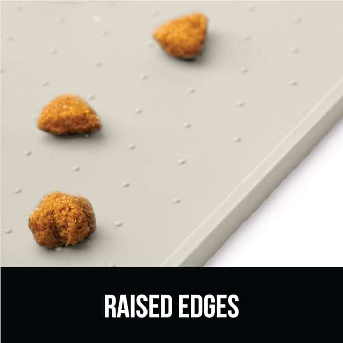 GORILLA GRIP 100% Waterproof Raised Edge BPA Free Silicone Pet Feeding Mat, Dog Cat Food Mats Contain Spills Protects Floors, Placemats for Cats and Dogs Water Bowl, Pets Accessories 16x10, Cream-PurrikoPets