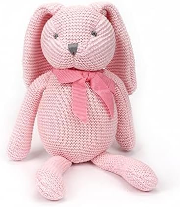 100% Organic Cotton Baby Toys Pink Bunny Rabbit Stuffed Animal for Newborn 7.1"-PurrikoPets