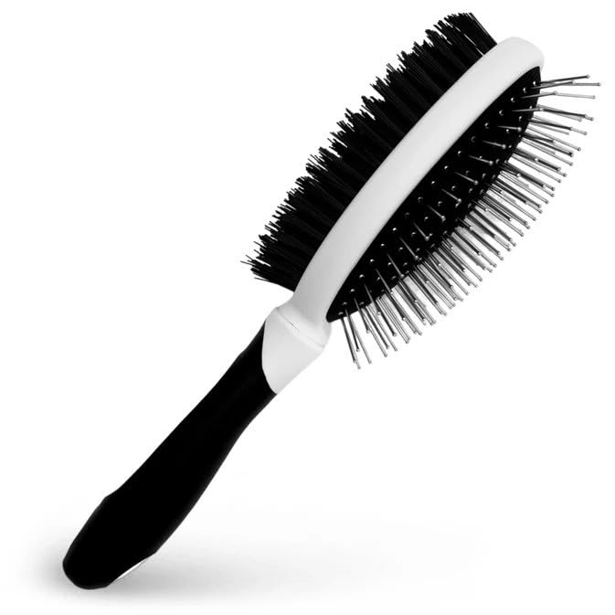 Fuller Brush 2-in-1 Double-Sided Pet Brush - Electroplated Round-Ended Steel Pins Positioned Into a Flexible Cushion on One Side & Nylon Bristles - Remove Shedding - Tool For Grooming Dogs & Cats-PurrikoPets