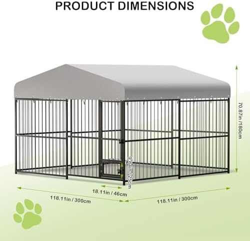10x10x6FT Large Dog Kennel Outside Dog Playpen Outdoor Dog Enclosures with UV-Resistant Waterproof Roof Covered Dog House Outdoor,Lock,for Medium and Large Dogs,Easy Assembly-PurrikoPets