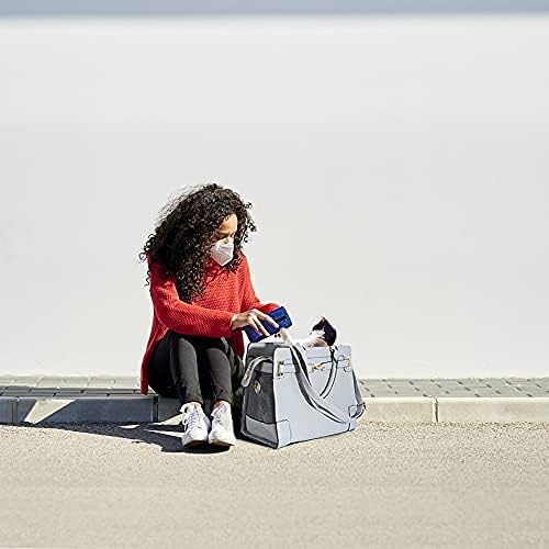 Fashion Pet Carrier Dog Cat Carrier Purse Soft-Sided Leather Handbag Pet Tote Bag for Small Dogs Puppy and Cats TSA Airline Approved (Grey)-PurrikoPets