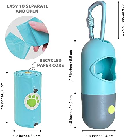 Dog Poop Bag Dispenser with Built-in LED Flashlight and Metal Clip for Leash, Pet Waste Bag Holder, Dog Walking Accessory (Cystal Blue)-PurrikoPets