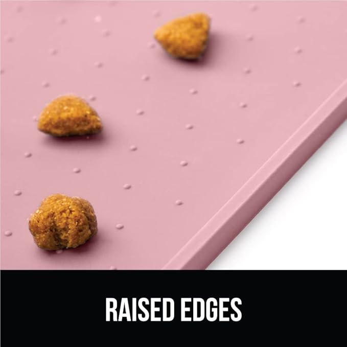 GORILLA GRIP 100% Waterproof Raised Edge BPA Free Silicone Pet Feeding Mat, Dog Cat Food Mats Contain Spills Protects Floors, Placemats for Cats and Dogs Water Bowl, Pets Accessories 16x10, Pink-PurrikoPets