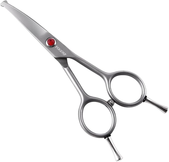 4.5" Curved Dog Scissors for Grooming Face and Paws with Safety Round Tip for Small Dogs Face Paw Ears Trimmer Professional Small Cat Grooming Shears (4.5" Curved, Gray)-PurrikoPets