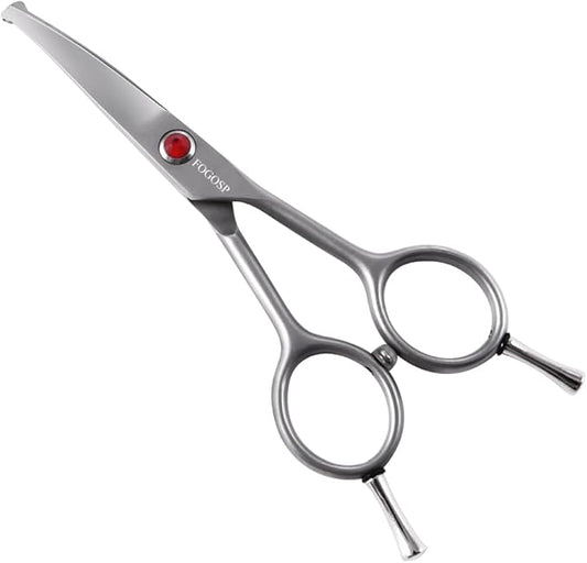 4.5" Curved Dog Scissors for Grooming Face and Paws with Safety Round Tip for Small Dogs Face Paw Ears Trimmer Professional Small Cat Grooming Shears (4.5" Curved, Gray)-PurrikoPets