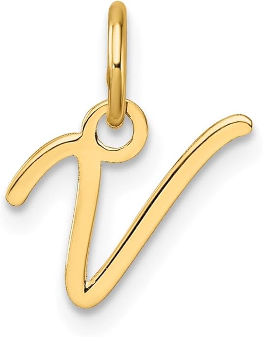 Jewelry Affairs 14K Yellow Gold Script Alphabet Initial Letter Charm Pendant, 14mm